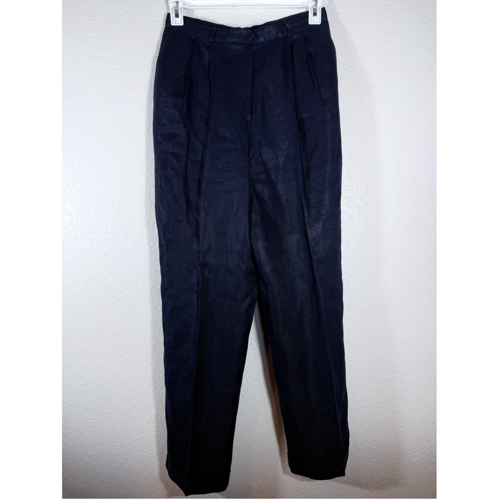 Talbots Womens 12 Navy Blue High Rise Pleated Tapered Cuffed Trouser Pants